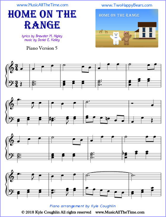 Home on the Range advanced sheet music for piano. Free printable PDF.