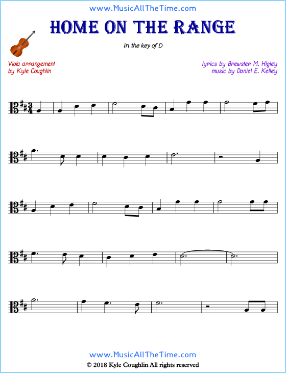 Home on the Range viola sheet music, arranged to play along with other string instruments. Free printable PDF.