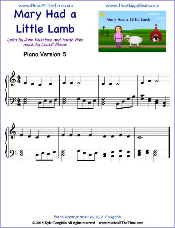 Mary Had a Little Lamb advanced sheet music for piano. Free printable PDF.