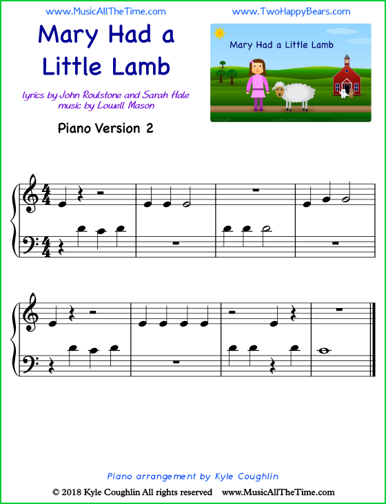 Mary Had a Little Lamb easy sheet music for piano. Free printable PDF.