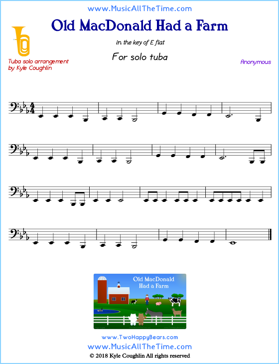 Old MacDonald Had a Farm solo tuba sheet music. Free printable PDF.
