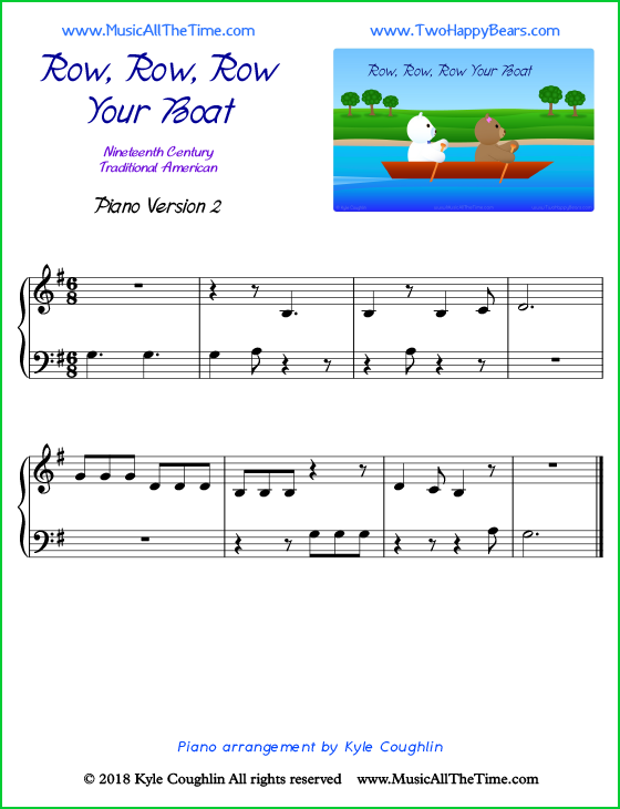 Row, Row, Row Your Boat easy sheet music for piano. Free printable PDF.