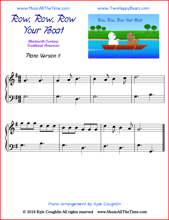 Row, Row, Row Your Boat simple sheet music for piano. Free printable PDF.