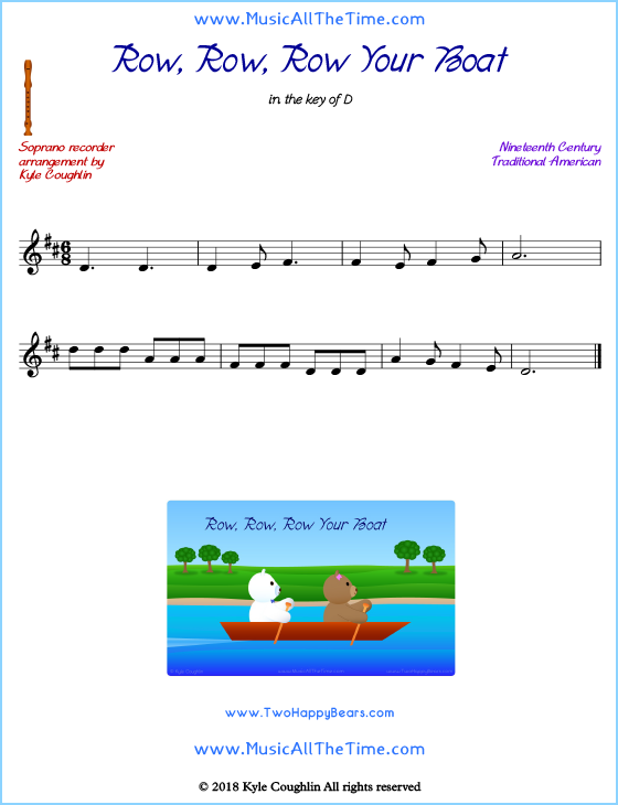 Row, Row, Row Your Boat soprano recorder sheet music. Free printable PDF.