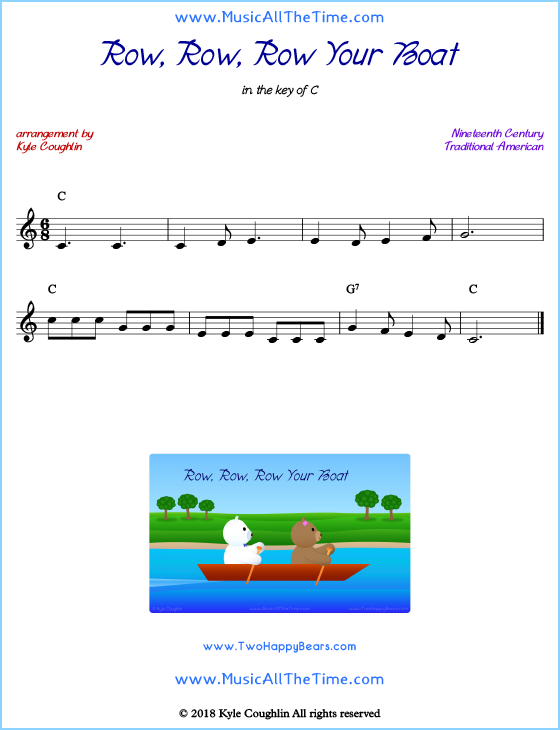 Row, Row, Row Your Boat lead sheet music with chords and melody. Free printable PDF.