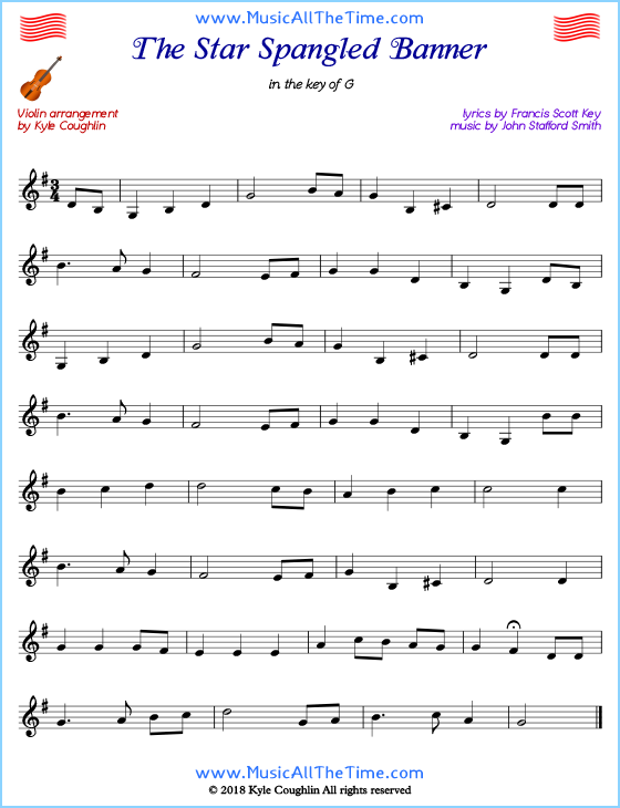 The Star Spangled Banner violin sheet music, arranged to play along with .....