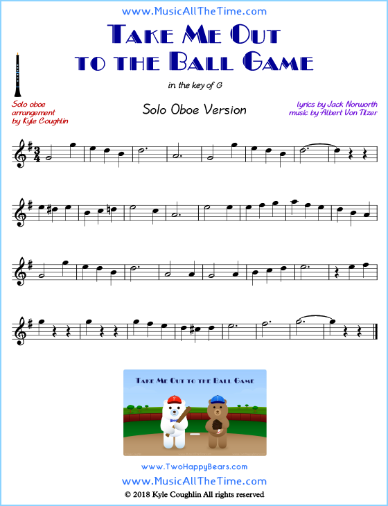 Take Me Out to the Ball Game solo oboe sheet music. Free printable PDF.