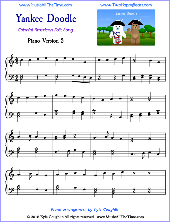 Yankee Doodle advanced sheet music for piano. Free printable PDF.