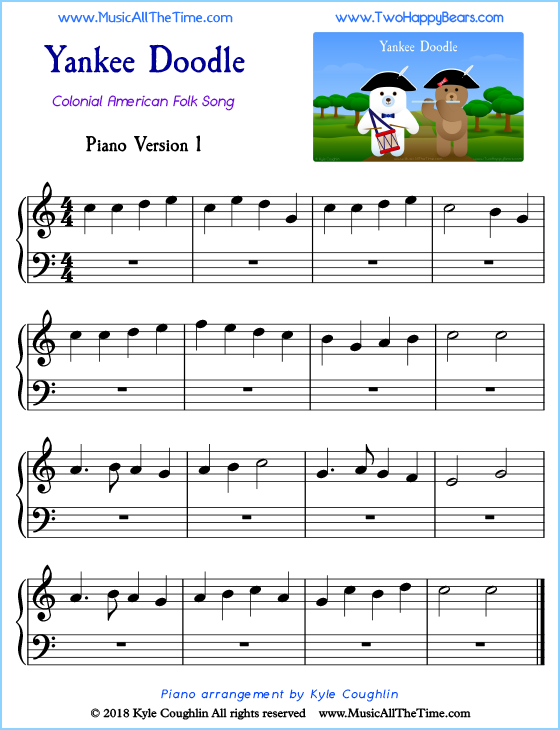 Yankee Doodle beginner sheet music for piano. Free printable PDF.