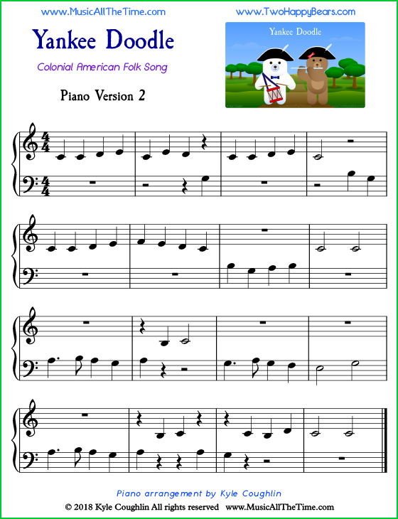 Yankee Doodle easy sheet music for piano. Free printable PDF.