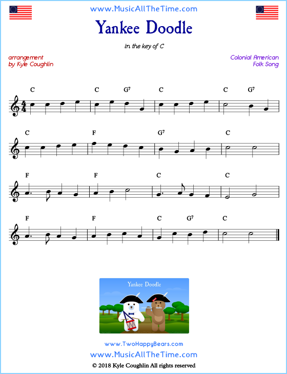 Yankee Doodle lead sheet music with chords and melody. Free printable PDF.
