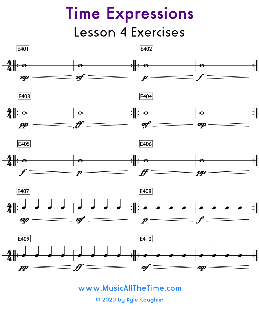 Exercises to practice crescendos and decrescendos.