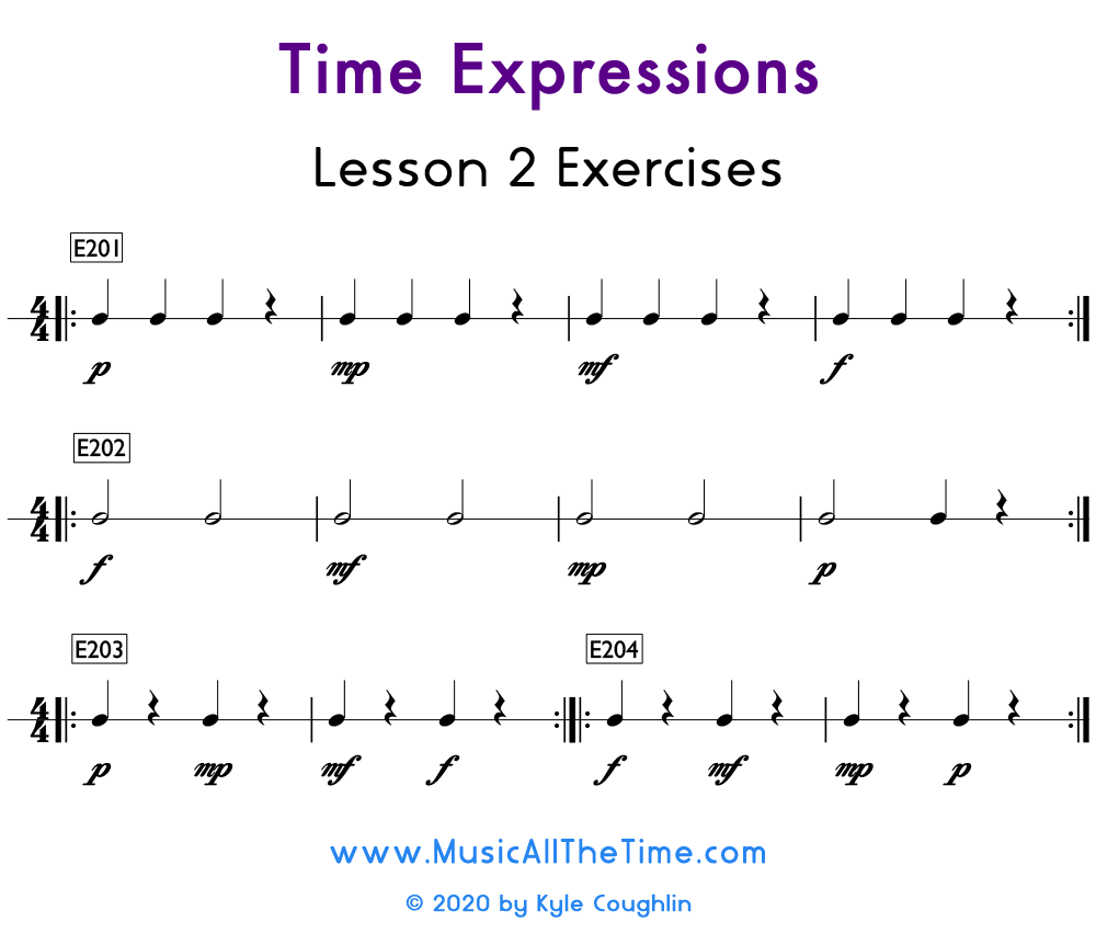 Exercises to practice mezzo forte and mezzo piano dynamic changes.