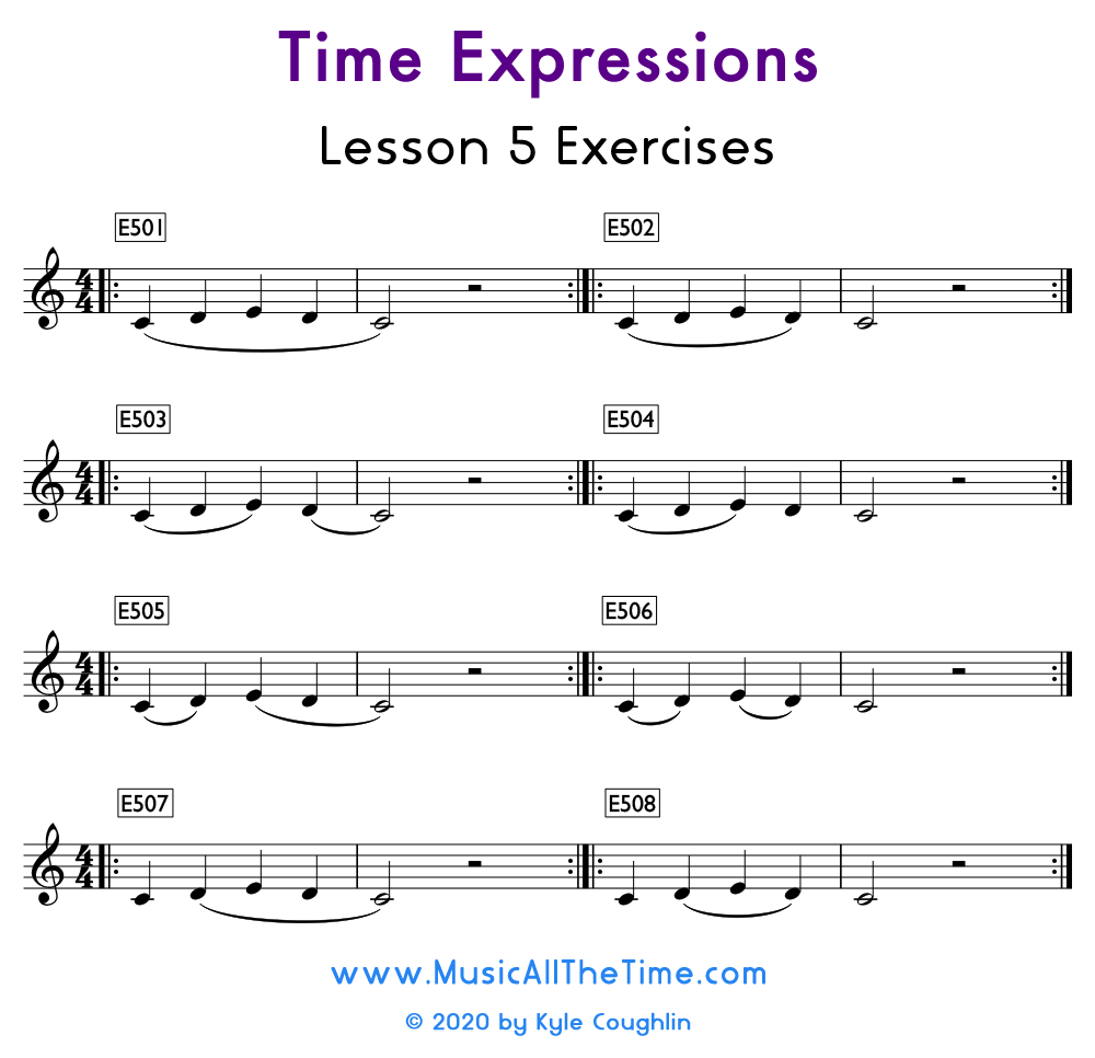 Exercises to practice playing slurs in music.