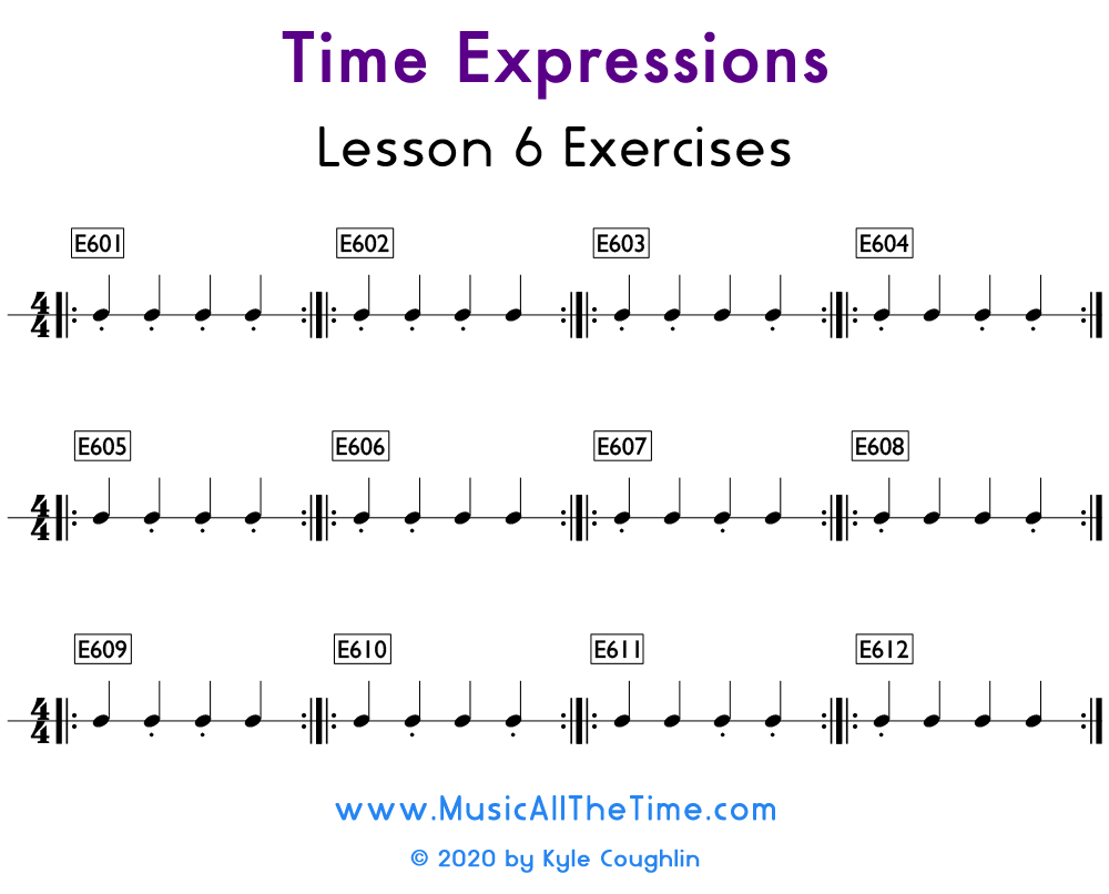 Exercises to practice playing staccato notes in music.