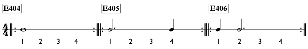 Rhythm exercises with dotted half notes, whole notes, and rests - Time Lines Unit 4.