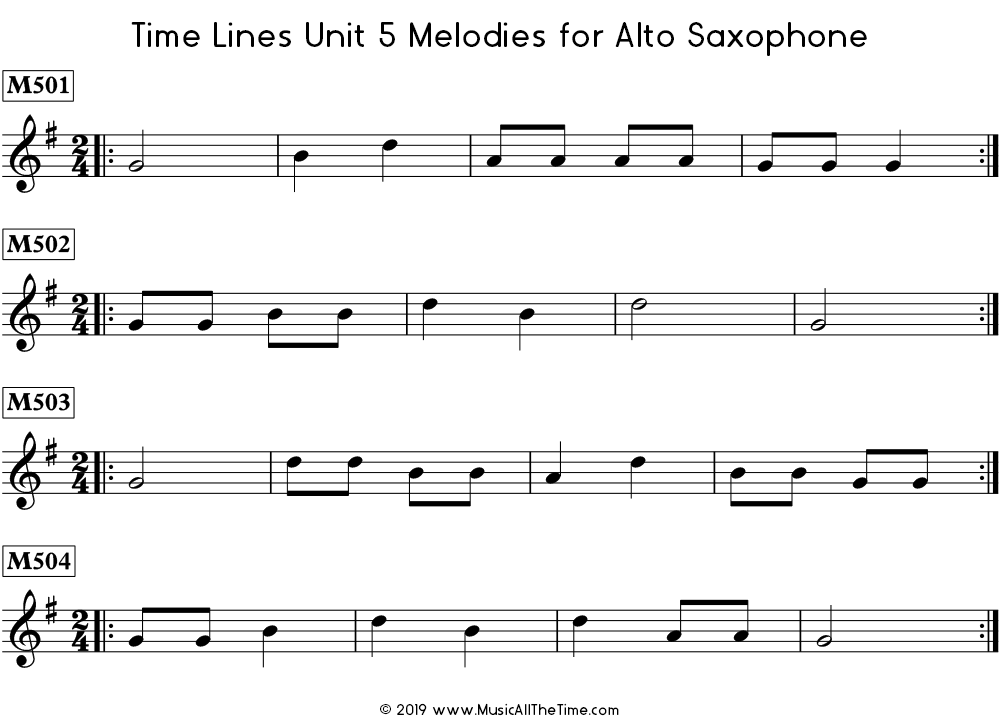Time Lines Melodies for alto saxophone with eighth notes.