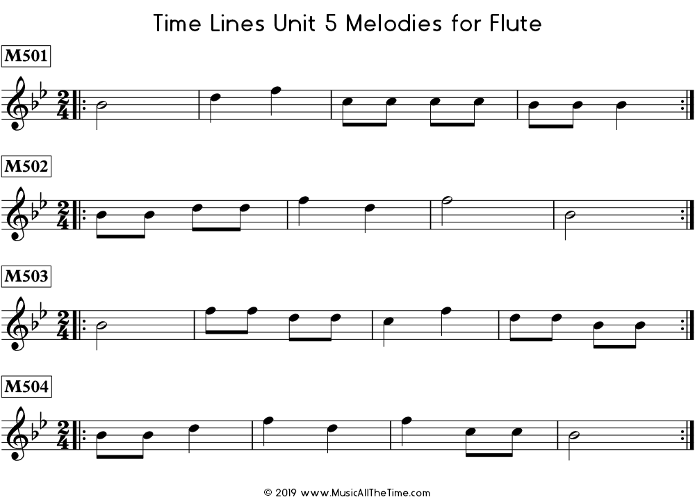 Time Lines Melodies for flute with eighth notes.