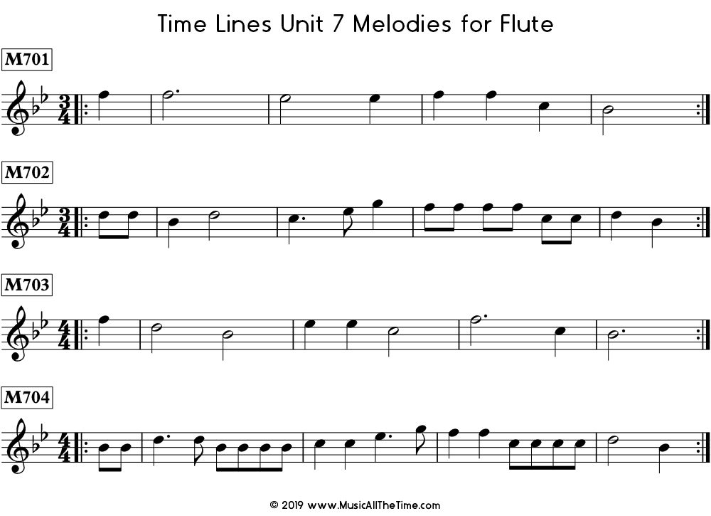Time Lines Melodies for flute with pickup notes.