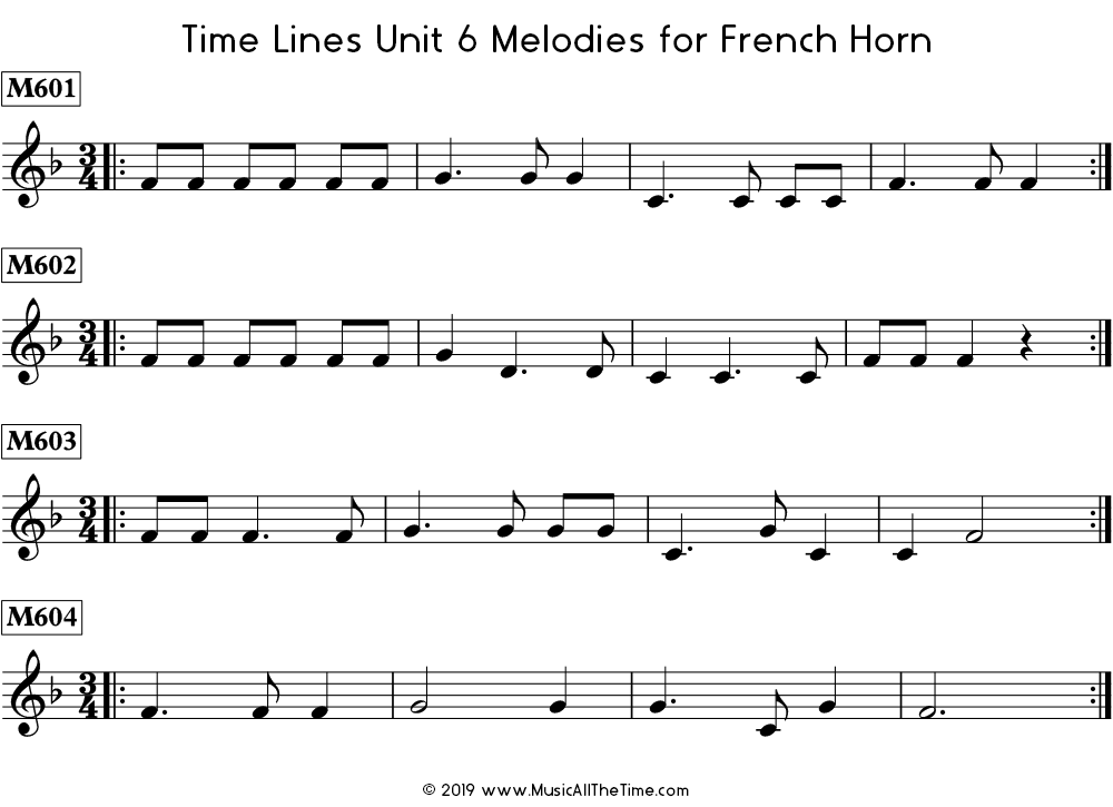 Time Lines Melodies for French horn with dotted quarter notes.