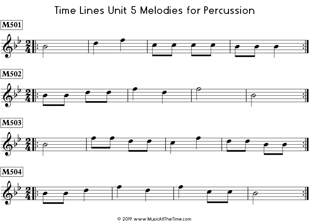 Time Lines Melodies for percussion with eighth notes.