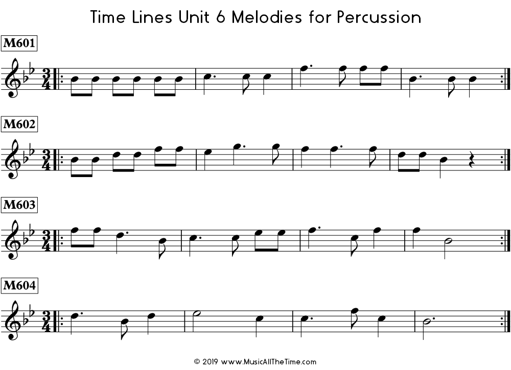 Time Lines Melodies for percussion with dotted quarter notes.