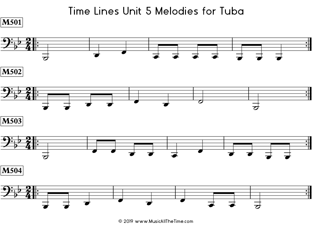Time Lines Melodies for tuba with eighth notes.