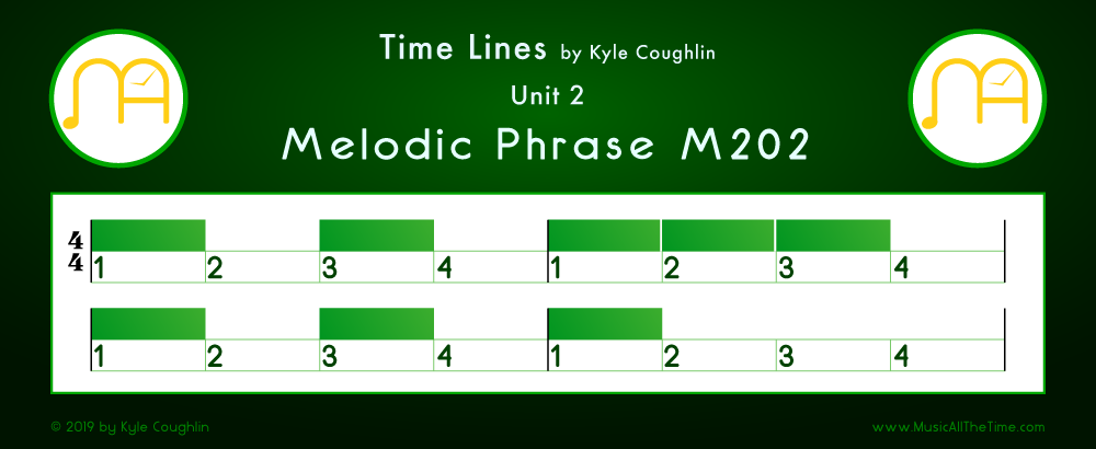 Time Lines Color Blocks for Melody M202, showing the relative length and placement of each note and rest.