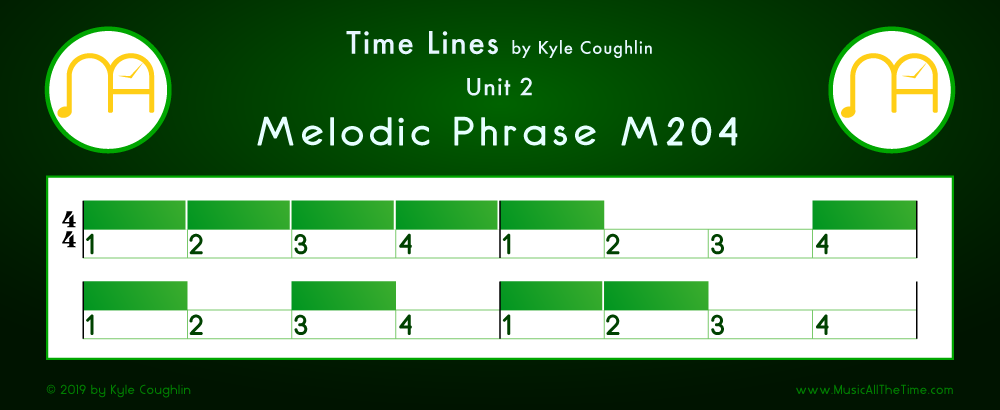 Time Lines Color Blocks for Melody M204, showing the relative length and placement of each note and rest.