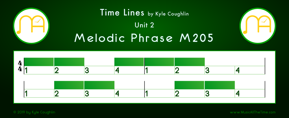 Time Lines Color Blocks for Melody M205, showing the relative length and placement of each note and rest.
