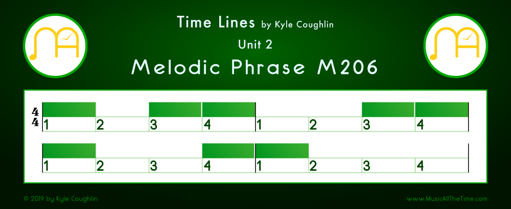 Time Lines Color Blocks for Melody M206, showing the relative length and placement of each note and rest.