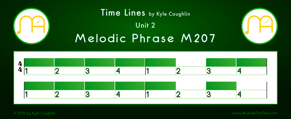 Time Lines Color Blocks for Melody M207, showing the relative length and placement of each note and rest.