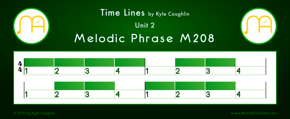 Time Lines Color Blocks for Melody M208, showing the relative length and placement of each note and rest.