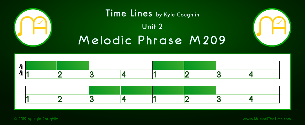 Time Lines Color Blocks for Melody M209, showing the relative length and placement of each note and rest.
