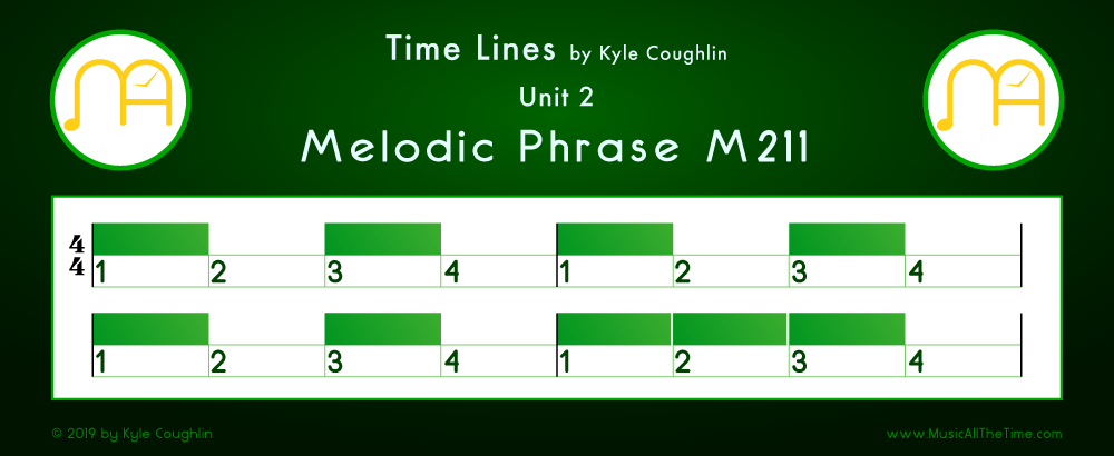 Time Lines Color Blocks for Melody M211, showing the relative length and placement of each note and rest.
