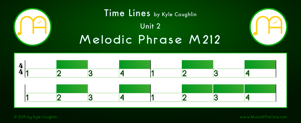Time Lines Color Blocks for Melody M212, showing the relative length and placement of each note and rest.