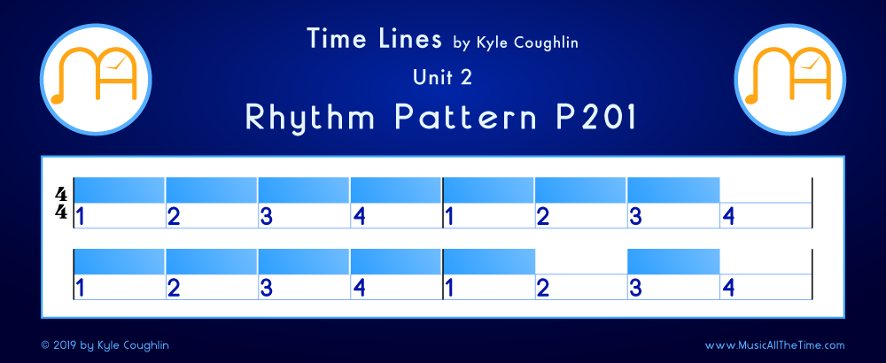 Time Lines Color Blocks for Pattern P201, showing the relative length and placement of each note and rest.