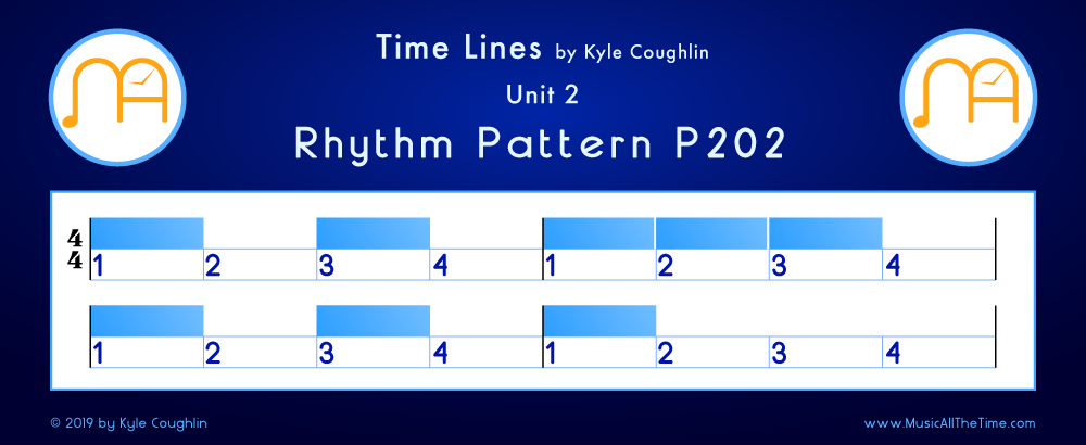Time Lines Color Blocks for Pattern P202, showing the relative length and placement of each note and rest.
