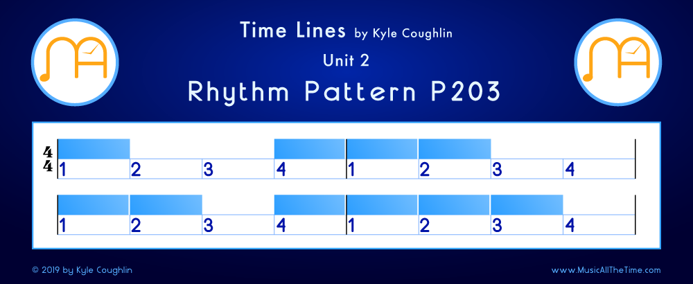Time Lines Color Blocks for Pattern P203, showing the relative length and placement of each note and rest.