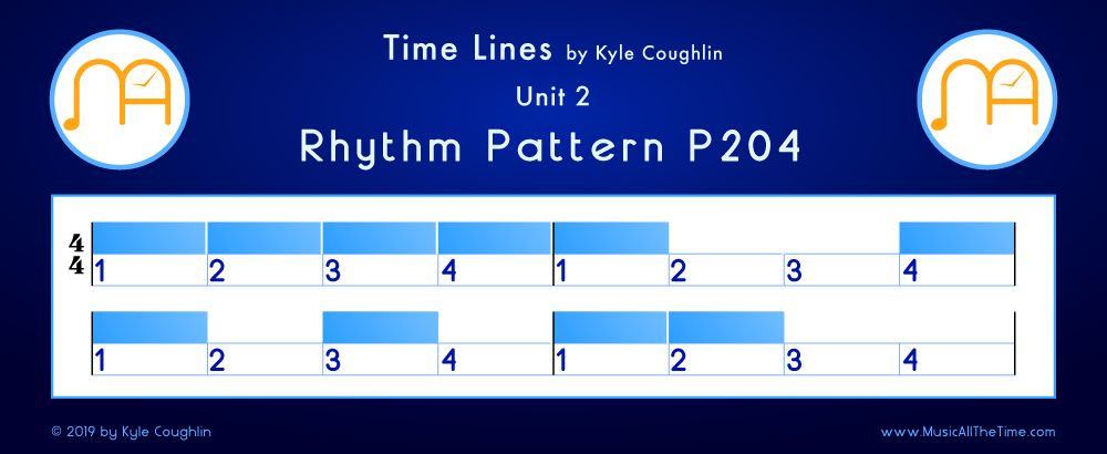 Time Lines Color Blocks for Pattern P204, showing the relative length and placement of each note and rest.
