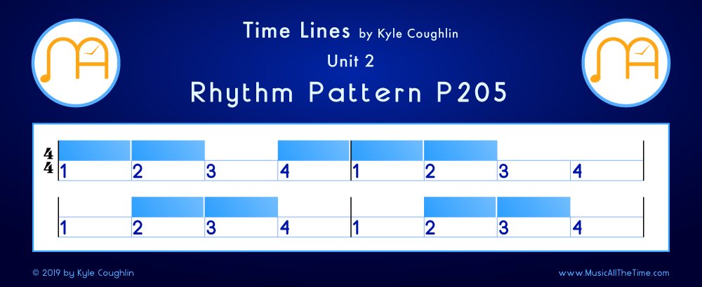 Time Lines Color Blocks for Pattern P205, showing the relative length and placement of each note and rest.
