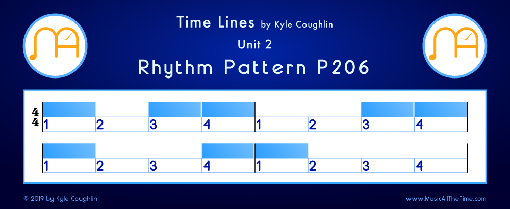 Time Lines Color Blocks for Pattern P206, showing the relative length and placement of each note and rest.