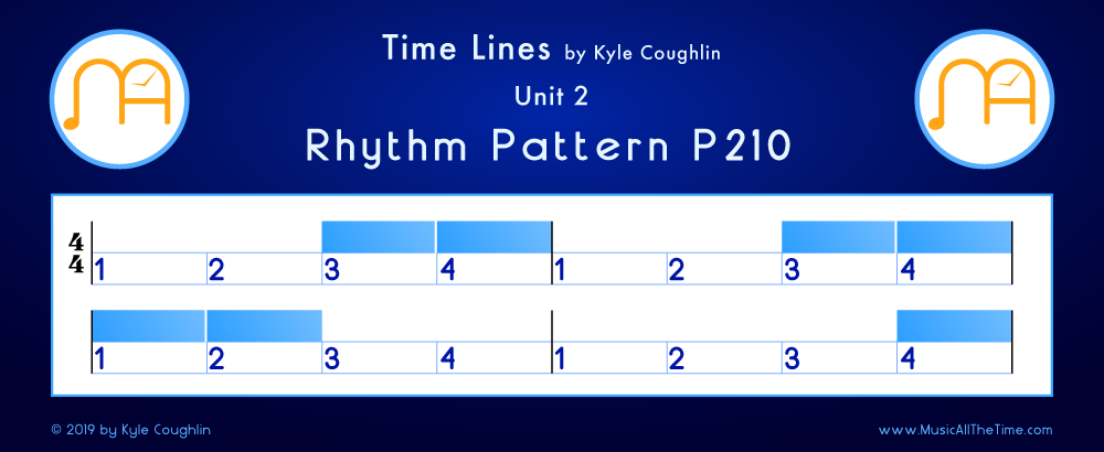 Time Lines Color Blocks for Pattern P210, showing the relative length and placement of each note and rest.