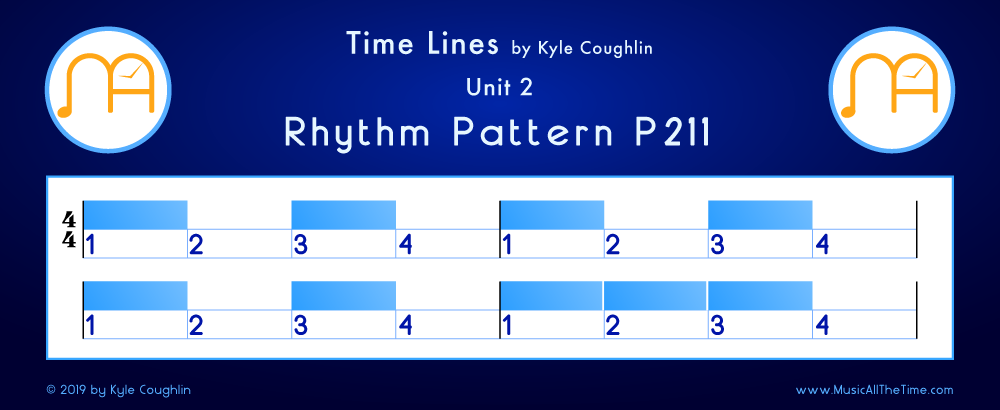 Time Lines Color Blocks for Pattern P211, showing the relative length and placement of each note and rest.