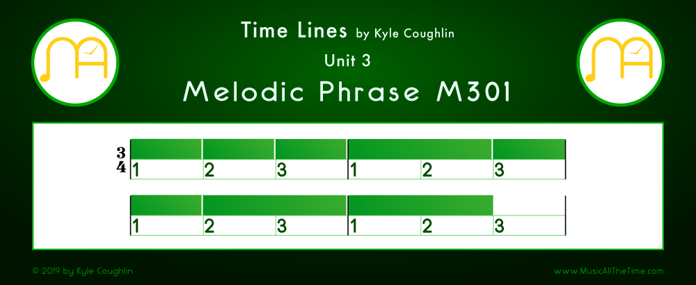 Time Lines Color Blocks for Melody M301, showing the relative length and placement of each note and rest.