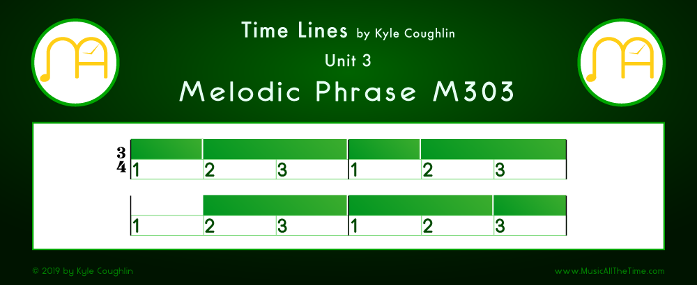 Time Lines Color Blocks for Melody M303, showing the relative length and placement of each note and rest.