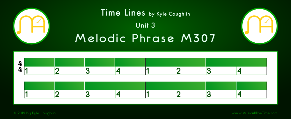 Time Lines Color Blocks for Melody M307, showing the relative length and placement of each note and rest.