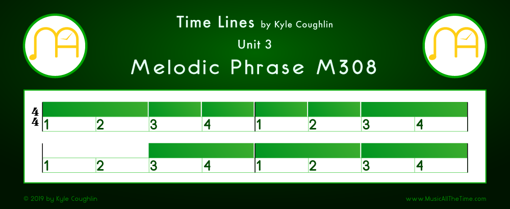 Time Lines Color Blocks for Melody M308, showing the relative length and placement of each note and rest.