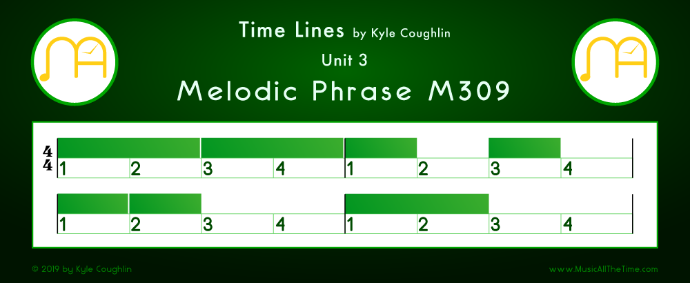 Time Lines Color Blocks for Melody M309, showing the relative length and placement of each note and rest.