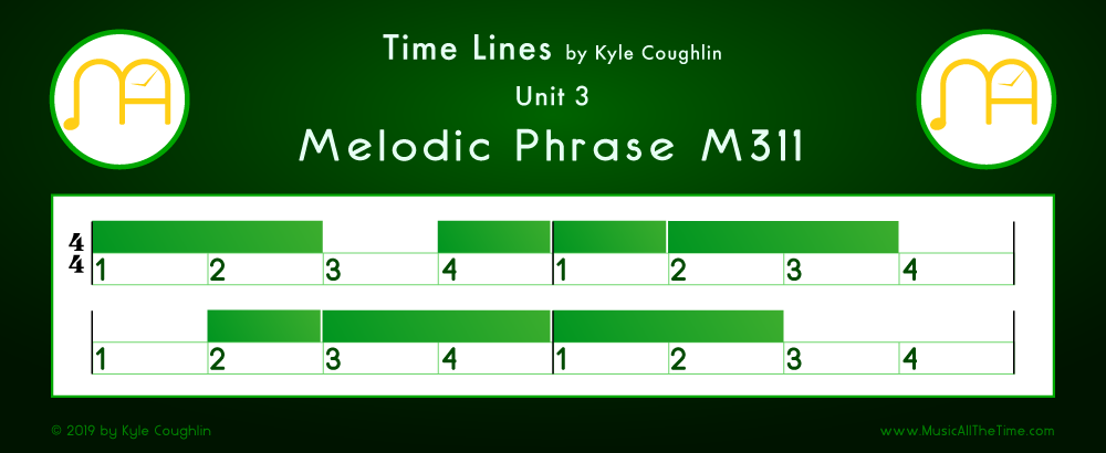 Time Lines Color Blocks for Melody M311, showing the relative length and placement of each note and rest.